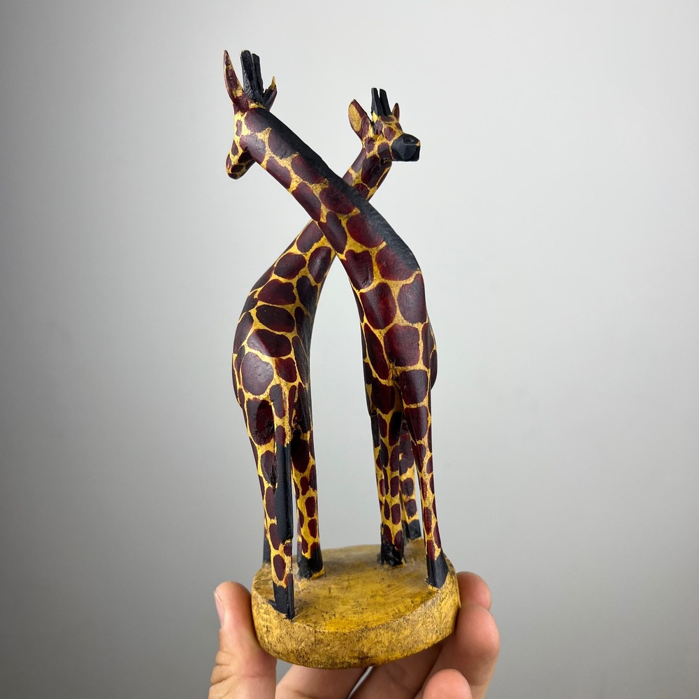 Unbranded African Giraffe Statue Hand Carved Wood Brown Yellow Excellent Decor